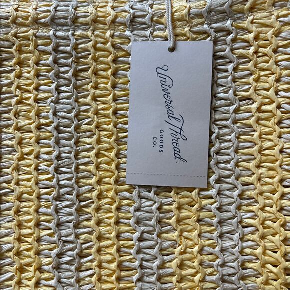 NEW Striped Straw Crochet Tote Bag Universal Thread Yellow Beach Summer - Picture 3 of 9